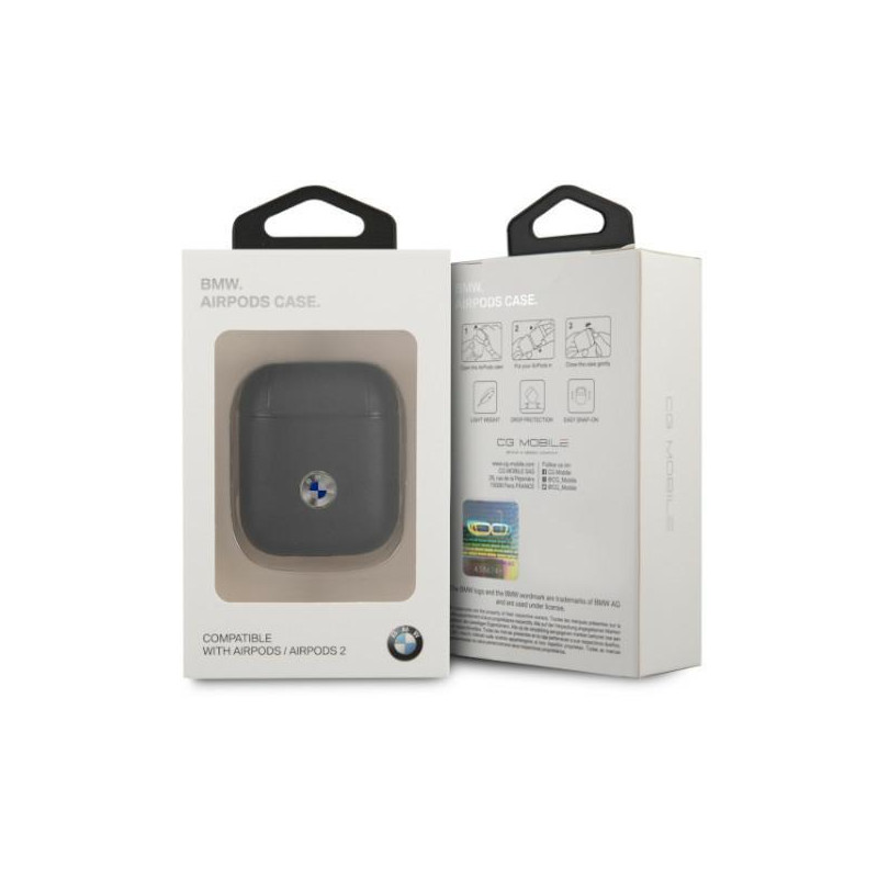 BMW tikros odos sidabro logotipo dėklas, skirtas AirPods 1/ 2 - juodas