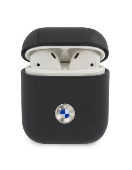 BMW tikros odos sidabro logotipo dėklas, skirtas AirPods 1/ 2 - tamsiai mėlynas