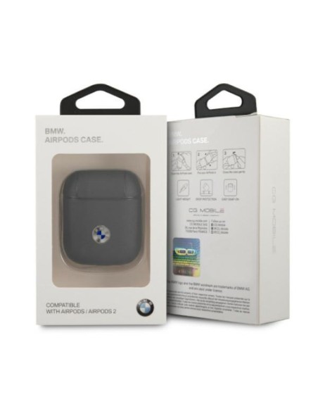 BMW tikros odos sidabro logotipo dėklas, skirtas AirPods 1/ 2 - tamsiai mėlynas