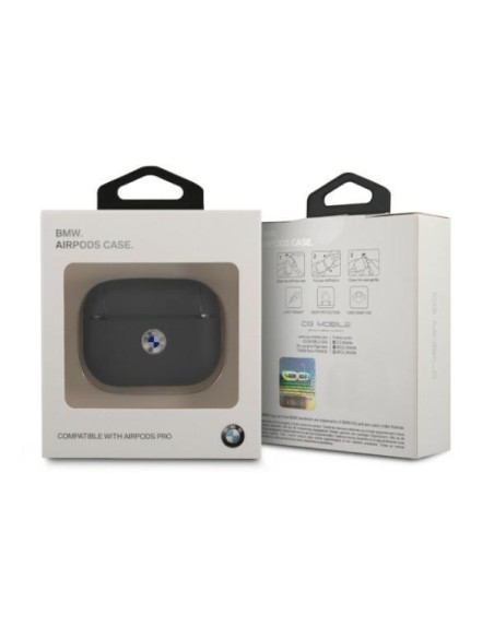 BMW tikros odos sidabrinis logotipo dėklas, skirtas AirPods Pro - tamsiai mėlynas