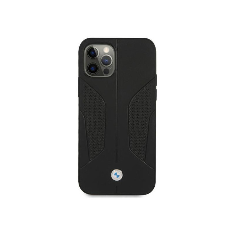 BMW odinis perforuotas šoninis dėklas iPhone 12 Pro Max - juodas