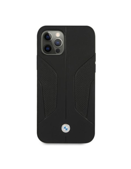 BMW odinis perforuotas šoninis dėklas iPhone 12 Pro Max - juodas BMW odinis perforuotas šoninis dėklas iPhone 12 Pro Max - juodas