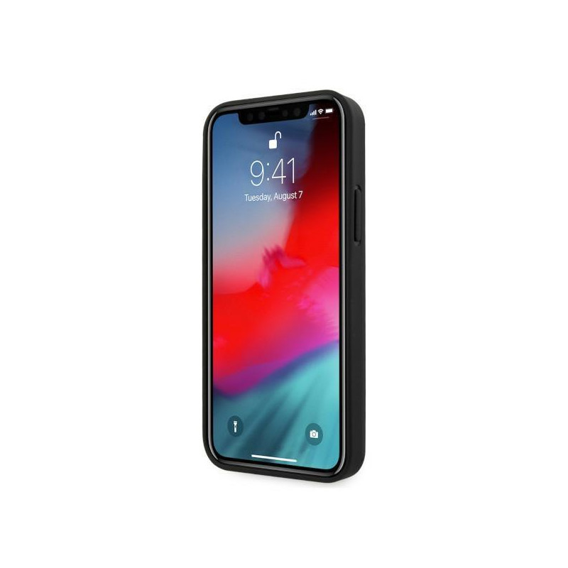 BMW odinis perforuotas šoninis dėklas iPhone 12 Pro Max - juodas