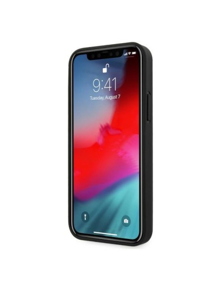 BMW odinis perforuotas šoninis dėklas iPhone 12 Pro Max - juodas BMW odinis perforuotas šoninis dėklas iPhone 12 Pro Max - juodas