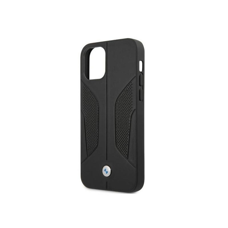 BMW odinis perforuotas šoninis dėklas iPhone 12 Pro Max - juodas