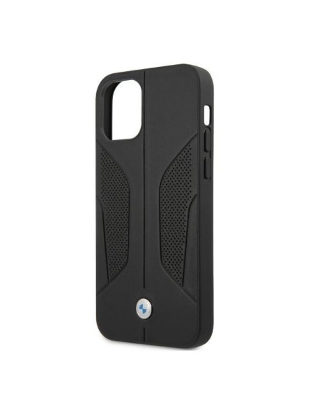 BMW odinis perforuotas šoninis dėklas iPhone 12 Pro Max - juodas BMW odinis perforuotas šoninis dėklas iPhone 12 Pro Max - juodas