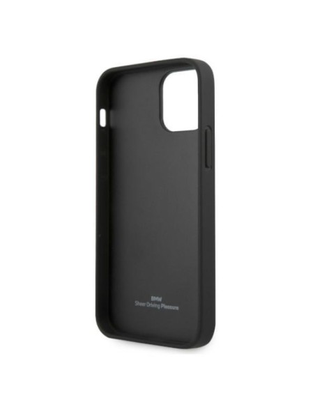BMW odinis perforuotas šoninis dėklas iPhone 12 Pro Max - juodas BMW odinis perforuotas šoninis dėklas iPhone 12 Pro Max - juodas