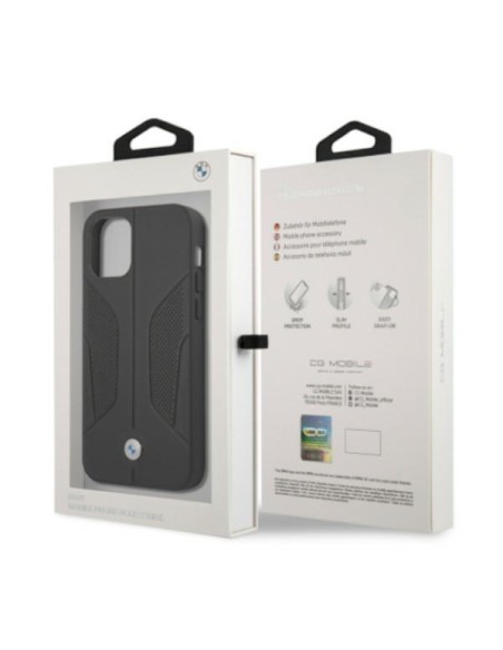 BMW odinis perforuotas šoninis dėklas iPhone 12 Pro Max - juodas BMW odinis perforuotas šoninis dėklas iPhone 12 Pro Max - juodas