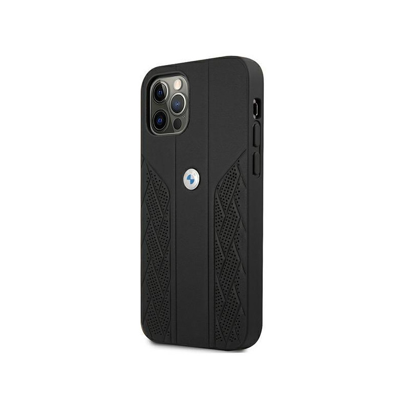 BMW Leather Curve Perforate dėklas, skirtas iPhone 12 Pro Max - juodas