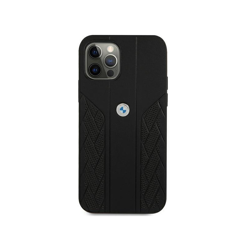BMW Leather Curve Perforate dėklas, skirtas iPhone 12 Pro Max - juodas
