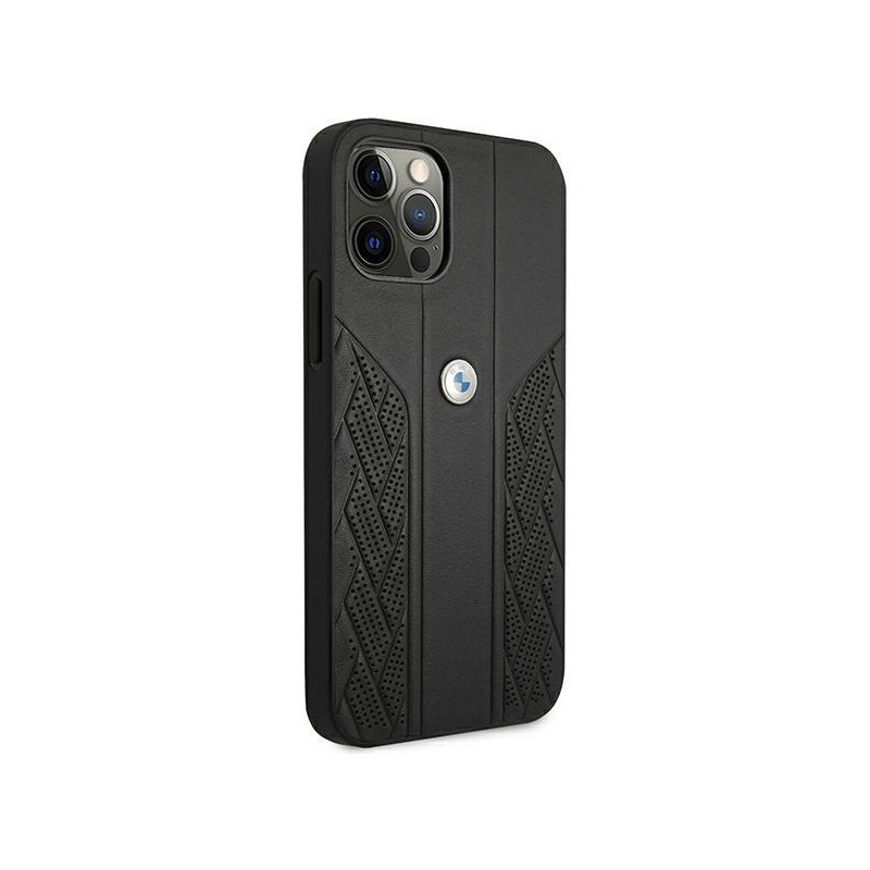 BMW Leather Curve Perforate dėklas, skirtas iPhone 12 Pro Max - juodas