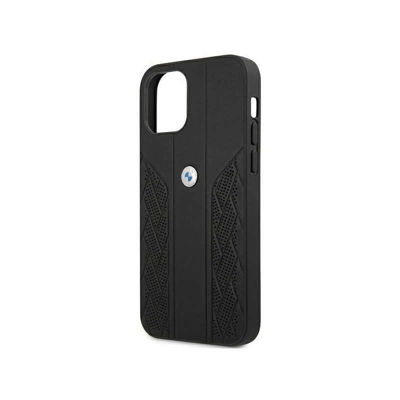 BMW Leather Curve Perforate dėklas, skirtas iPhone 12 Pro Max - juodas