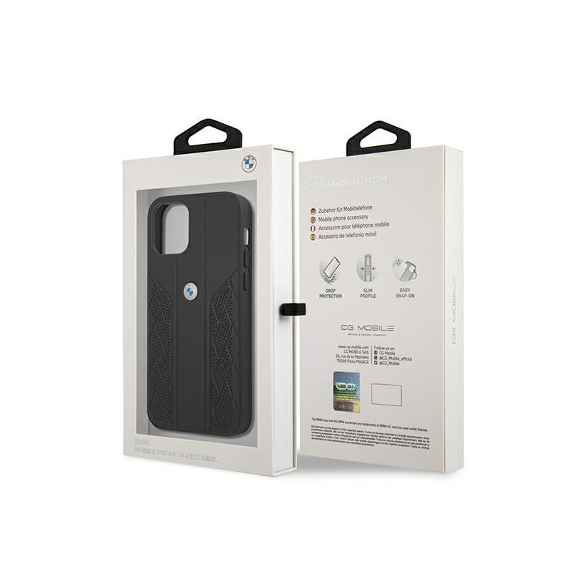 BMW Leather Curve Perforate dėklas, skirtas iPhone 12 Pro Max - juodas