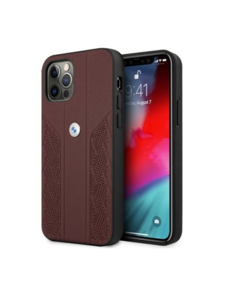 BMW Leather Curve Perforate dėklas iPhone 12 Pro Max - raudonas BMW Leather Curve Perforate dėklas iPhone 12 Pro Max - raudonas