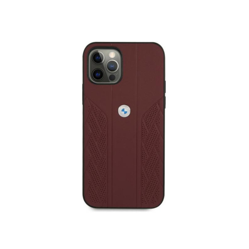BMW Leather Curve Perforate dėklas iPhone 12 Pro Max - raudonas