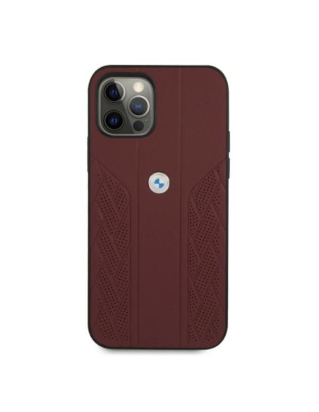 BMW Leather Curve Perforate dėklas iPhone 12 Pro Max - raudonas BMW Leather Curve Perforate dėklas iPhone 12 Pro Max - raudonas