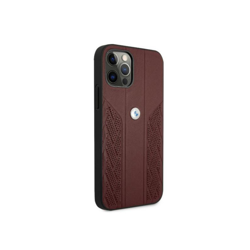 BMW Leather Curve Perforate dėklas iPhone 12 Pro Max - raudonas
