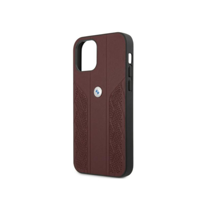 BMW Leather Curve Perforate dėklas iPhone 12 Pro Max - raudonas