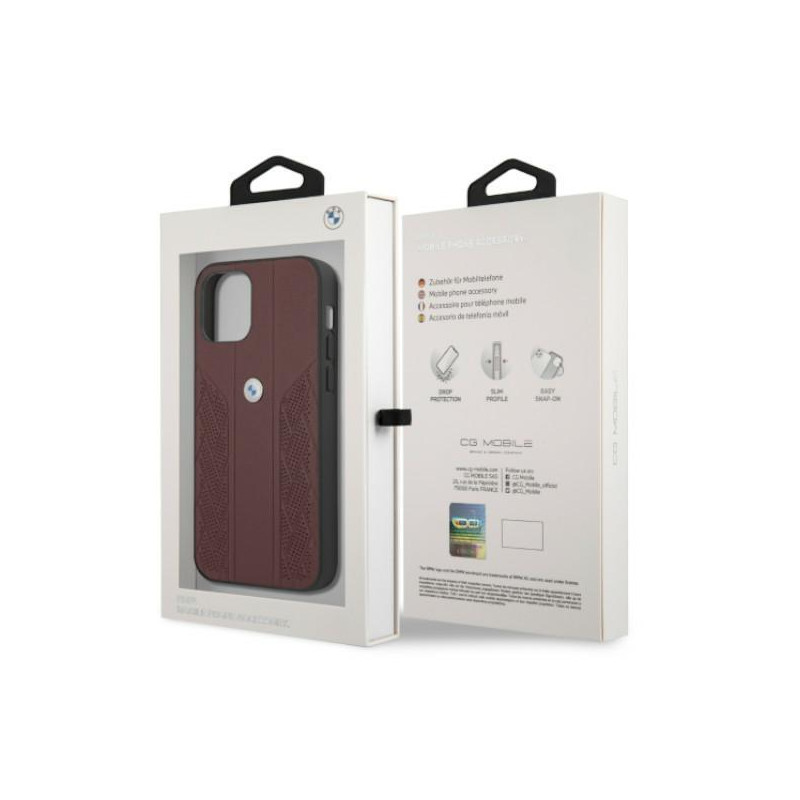 BMW Leather Curve Perforate dėklas iPhone 12 Pro Max - raudonas