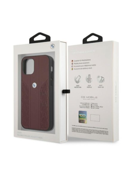 BMW Leather Curve Perforate dėklas iPhone 12 Pro Max - raudonas BMW Leather Curve Perforate dėklas iPhone 12 Pro Max - raudonas