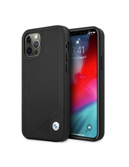 BMW Leather Deboss dėklas iPhone 12 / iPhone 12 Pro - juodas BMW Leather Deboss dėklas iPhone 12 / iPhone 12 Pro - juodas