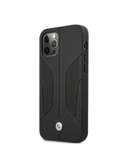 BMW odinis perforuotas šoninis dėklas iPhone 12 / iPhone 12 Pro - juodas BMW odinis perforuotas šoninis dėklas iPhone 12 / iPhone 12 Pro - juodas