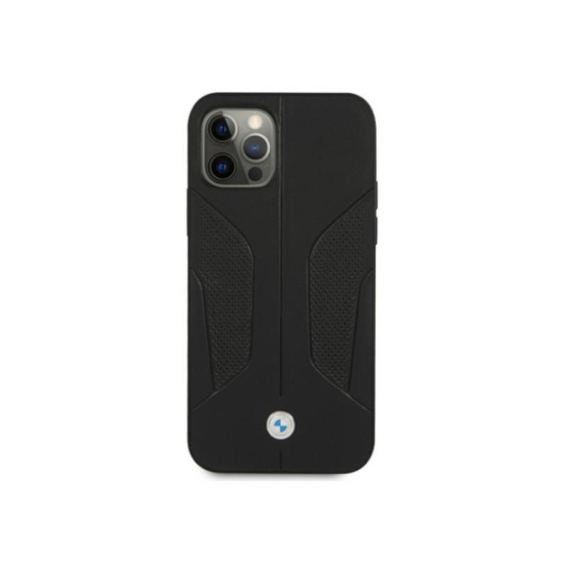 BMW odinis perforuotas šoninis dėklas iPhone 12 / iPhone 12 Pro - juodas