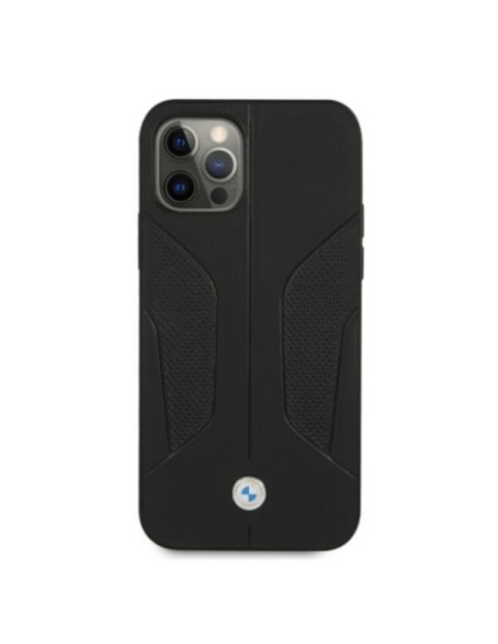 BMW odinis perforuotas šoninis dėklas iPhone 12 / iPhone 12 Pro - juodas BMW odinis perforuotas šoninis dėklas iPhone 12 / iPhone 12 Pro - juodas