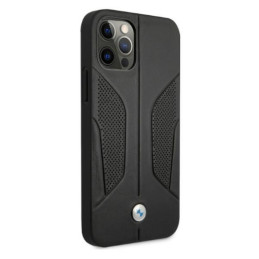 BMW odinis perforuotas šoninis dėklas iPhone 12 / iPhone 12 Pro - juodas