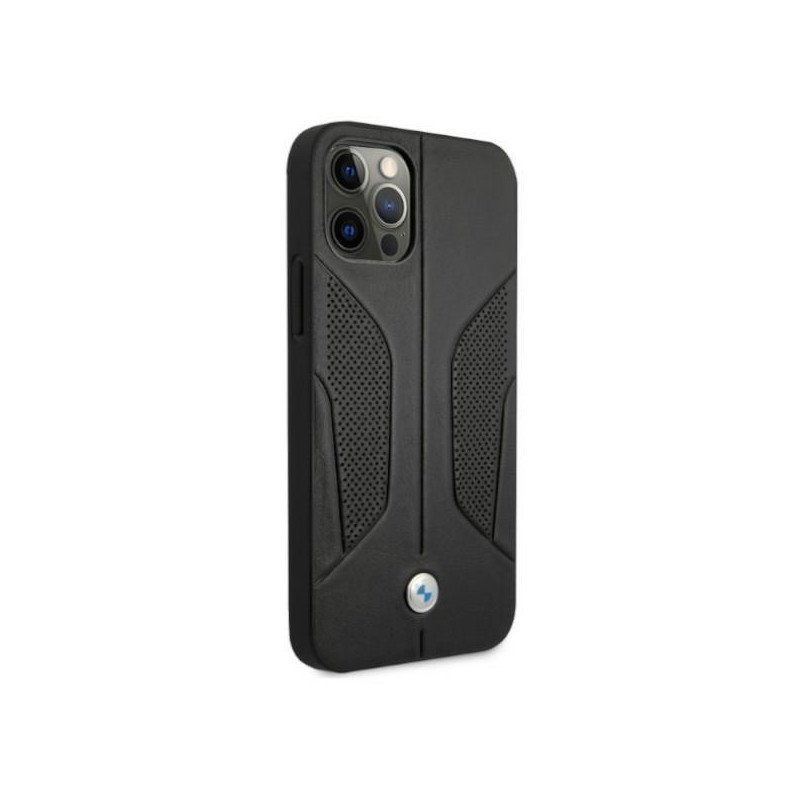 BMW odinis perforuotas šoninis dėklas iPhone 12 / iPhone 12 Pro - juodas
