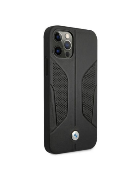 BMW odinis perforuotas šoninis dėklas iPhone 12 / iPhone 12 Pro - juodas BMW odinis perforuotas šoninis dėklas iPhone 12 / iPhone 12 Pro - juodas