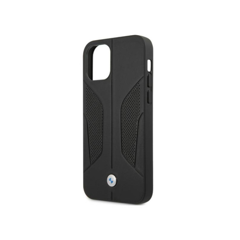 BMW odinis perforuotas šoninis dėklas iPhone 12 / iPhone 12 Pro - juodas