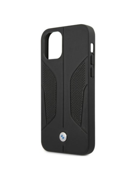 BMW odinis perforuotas šoninis dėklas iPhone 12 / iPhone 12 Pro - juodas BMW odinis perforuotas šoninis dėklas iPhone 12 / iPhone 12 Pro - juodas