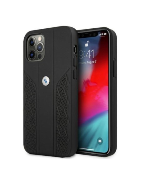 BMW Leather Curve Perforate dėklas iPhone 12 / iPhone 12 Pro - juodas BMW Leather Curve Perforate dėklas iPhone 12 / iPhone 12 Pro - juodas