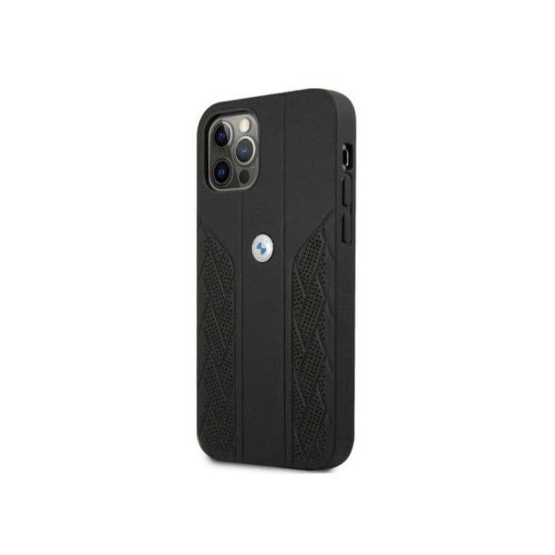 BMW Leather Curve Perforate dėklas iPhone 12 / iPhone 12 Pro - juodas