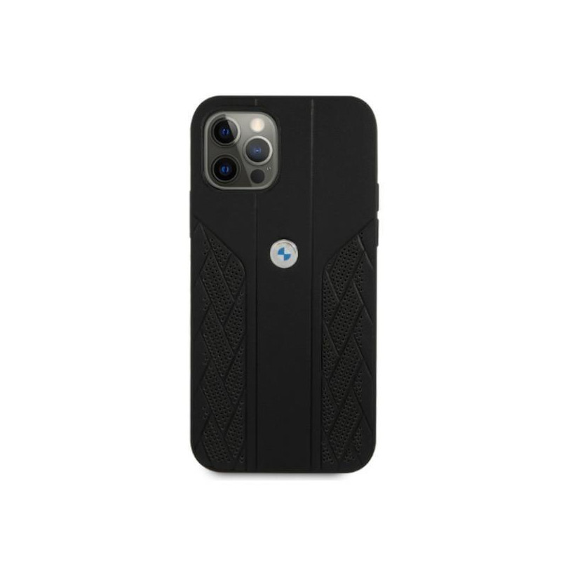 BMW Leather Curve Perforate dėklas iPhone 12 / iPhone 12 Pro - juodas