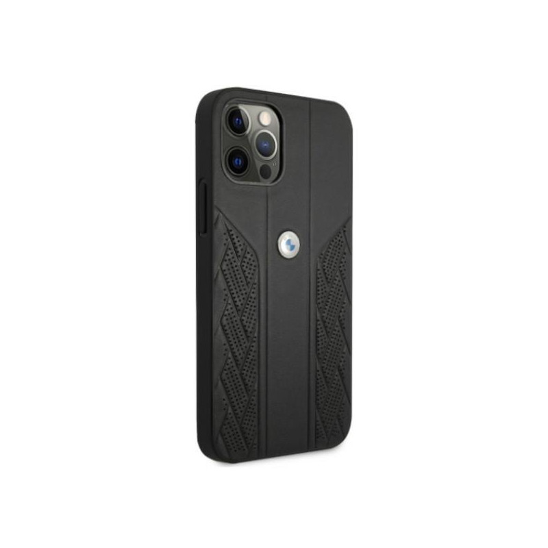 BMW Leather Curve Perforate dėklas iPhone 12 / iPhone 12 Pro - juodas