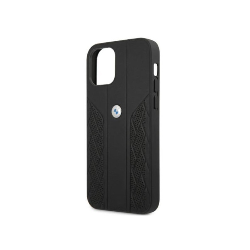 BMW Leather Curve Perforate dėklas iPhone 12 / iPhone 12 Pro - juodas