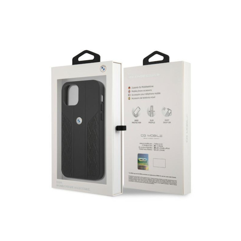 BMW Leather Curve Perforate dėklas iPhone 12 / iPhone 12 Pro - juodas