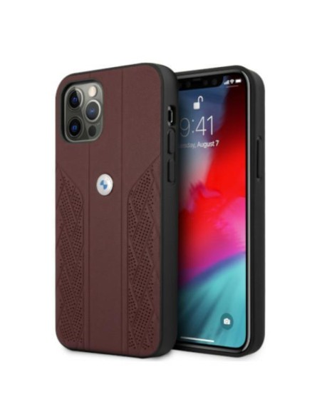 BMW Leather Curve Perforate dėklas iPhone 12 / iPhone 12 Pro - raudonas BMW Leather Curve Perforate dėklas iPhone 12 / iPhone 12 Pro - raudonas