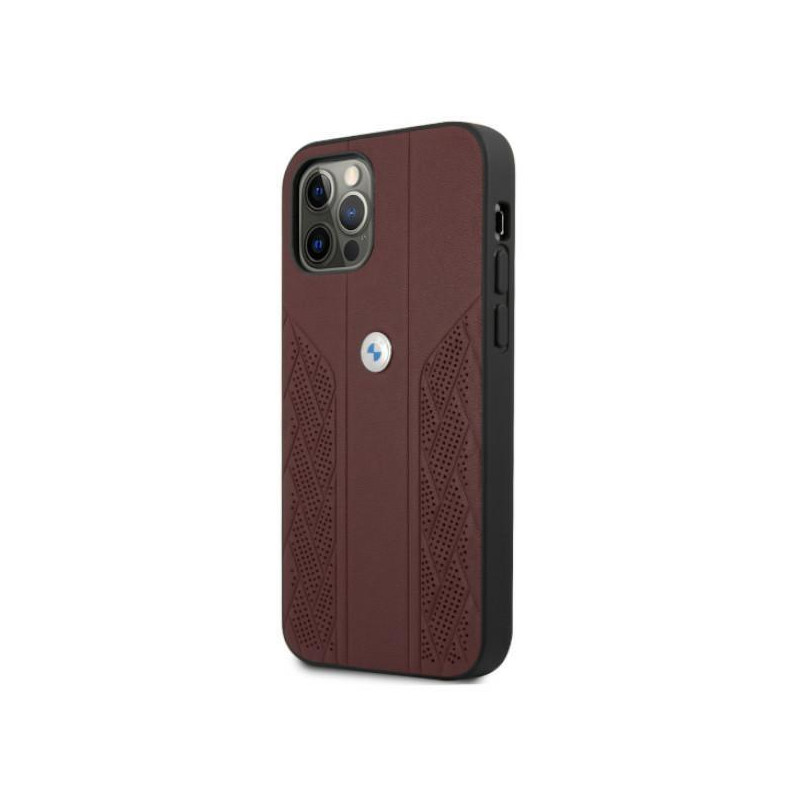 BMW Leather Curve Perforate dėklas iPhone 12 / iPhone 12 Pro - raudonas