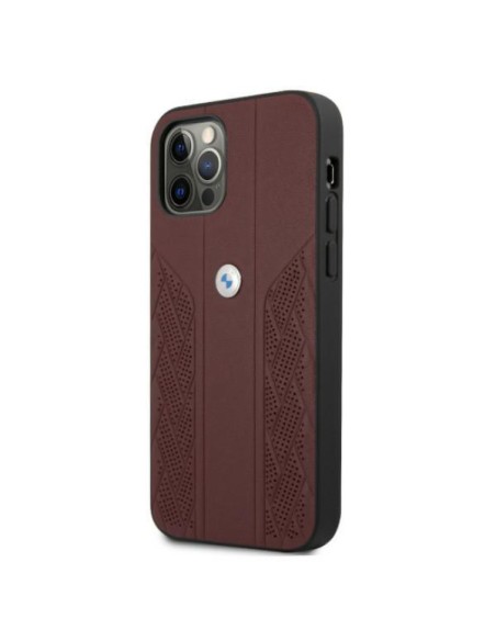 BMW Leather Curve Perforate dėklas iPhone 12 / iPhone 12 Pro - raudonas BMW Leather Curve Perforate dėklas iPhone 12 / iPhone 12 Pro - raudonas
