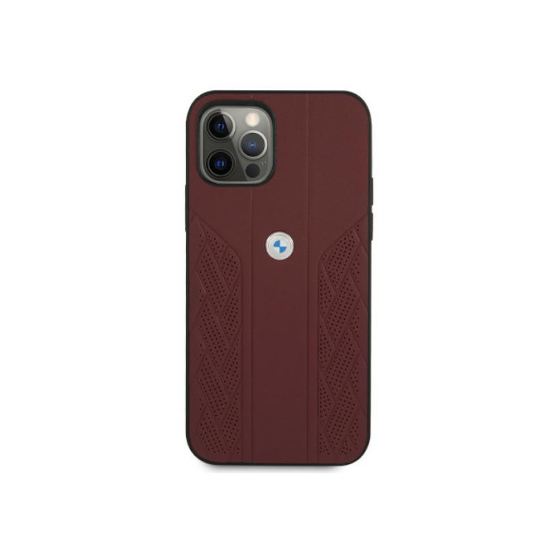 BMW Leather Curve Perforate dėklas iPhone 12 / iPhone 12 Pro - raudonas