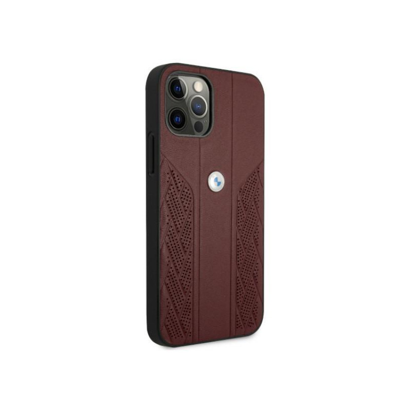 BMW Leather Curve Perforate dėklas iPhone 12 / iPhone 12 Pro - raudonas