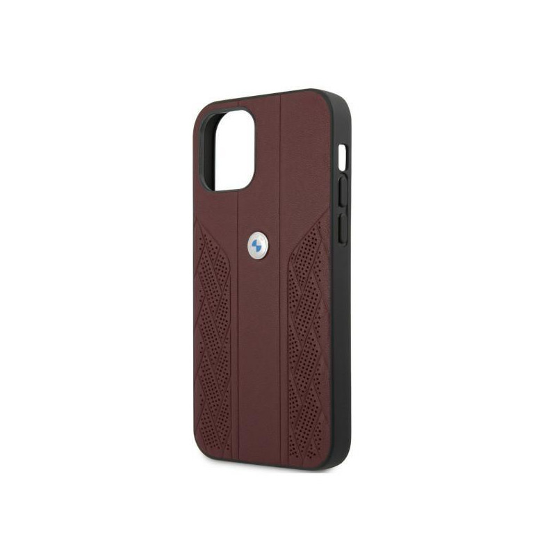 BMW Leather Curve Perforate dėklas iPhone 12 / iPhone 12 Pro - raudonas