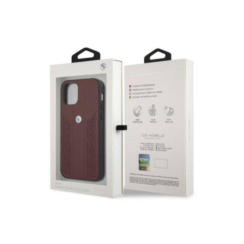 BMW Leather Curve Perforate dėklas iPhone 12 / iPhone 12 Pro - raudonas