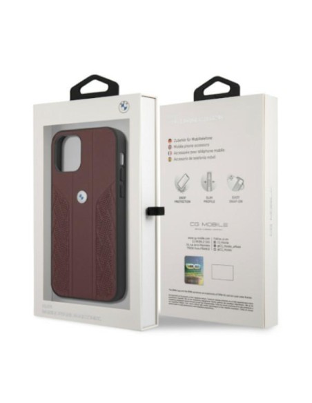 BMW Leather Curve Perforate dėklas iPhone 12 / iPhone 12 Pro - raudonas BMW Leather Curve Perforate dėklas iPhone 12 / iPhone 12 Pro - raudonas