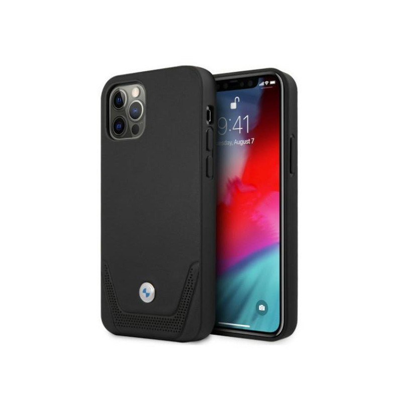 BMW odinis perforuotas dėklas iPhone 12 / iPhone 12 Pro - juodas BMW odinis perforuotas dėklas iPhone 12 / iPhone 12 Pro - juodas