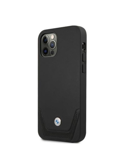 BMW odinis perforuotas dėklas iPhone 12 / iPhone 12 Pro - juodas BMW odinis perforuotas dėklas iPhone 12 / iPhone 12 Pro - juodas