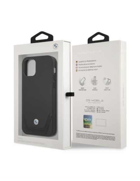 BMW odinis perforuotas dėklas iPhone 12 / iPhone 12 Pro - juodas BMW odinis perforuotas dėklas iPhone 12 / iPhone 12 Pro - juodas